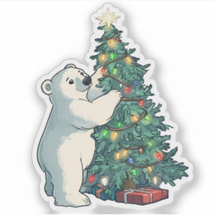 Polar Bear Decorating a Christmas Tree