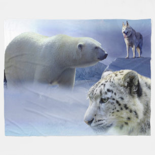 Polar Bear, Dog and Snow Leopard Fleece Blanket