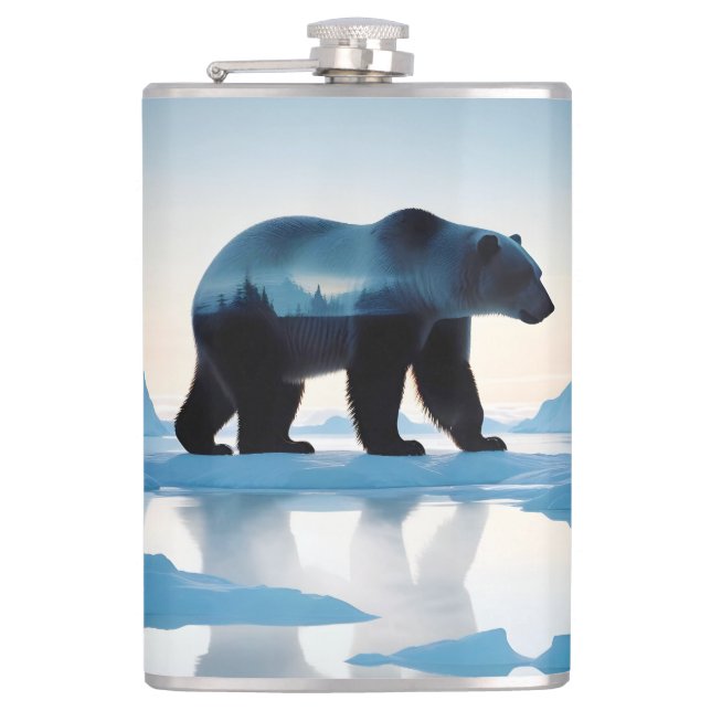 Polar Bear Double Exposure Animal Nature Outdoors Hip Flask (Front)