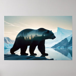 Polar Bear Double Exposure Animal Nature Outdoors Poster