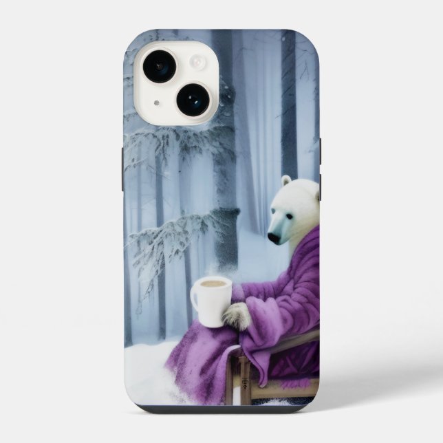 Polar Bear Drinking Coffee iPhone Case (Back)