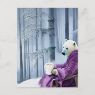 Polar Bear Drinking Coffee Postcard