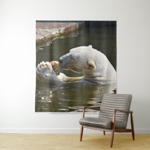 Polar Bear Eating Fruit Landscape Tapestry