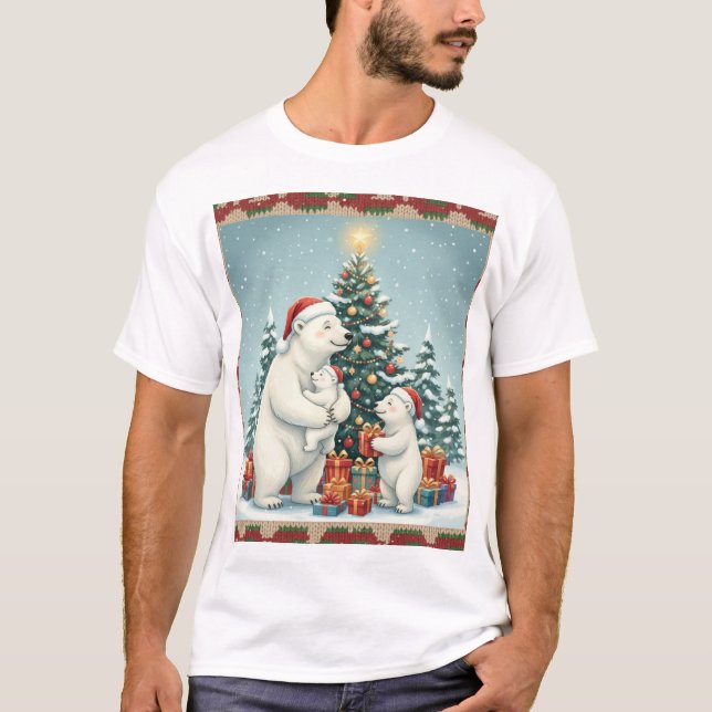 Polar Bear Family Christmas Celebration T-Shirt (Front)