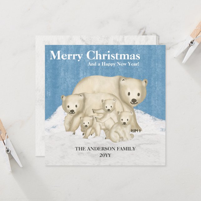 Polar Bear Family of Five Merry Christmas (Front/Back In Situ)