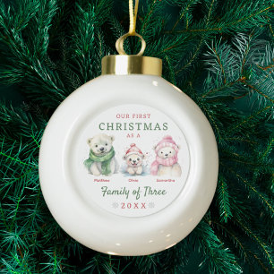 Polar Bear Family of Three First Christmas Ceramic Ball Christmas Ornament