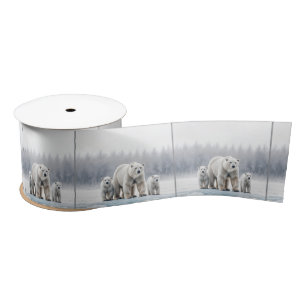 Polar Bear Family On an Ice Floe Satin Ribbon