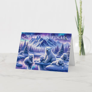 Polar Bear Family Snowy Scene Painting Foil Holiday Card