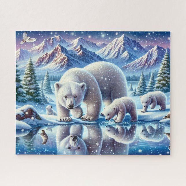 Polar Bear Family Snowy Scene Painting Jigsaw Puzzle (Horizontal)