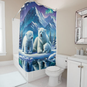 Polar Bear Family Snowy Scene Painting Shower Curtain