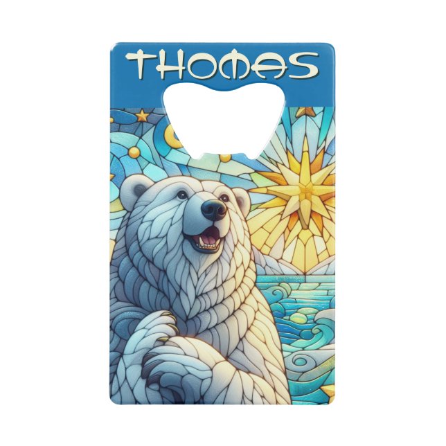 Polar Bear Faux Stained Glass Personalised (Front)