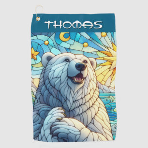Polar Bear Faux Stained Glass Personalised Golf Towel