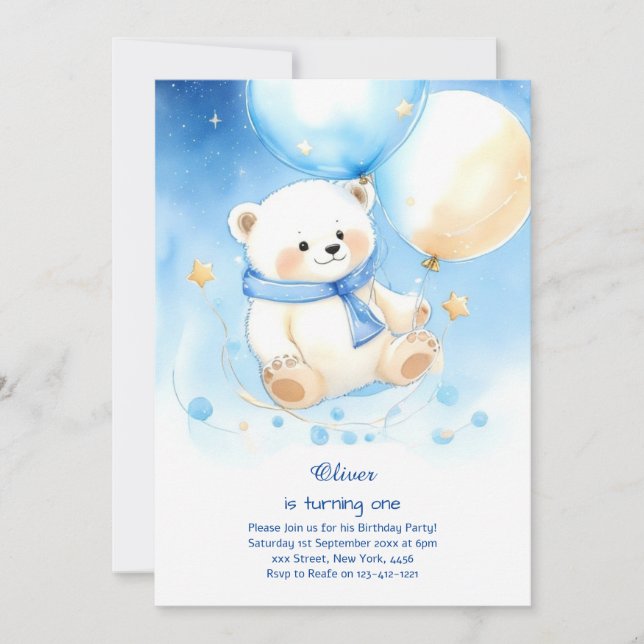 Polar Bear First Birthday Invitation (Front)