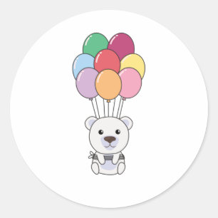 Polar Bear Flies Up With Colourful Balloons Classic Round Sticker