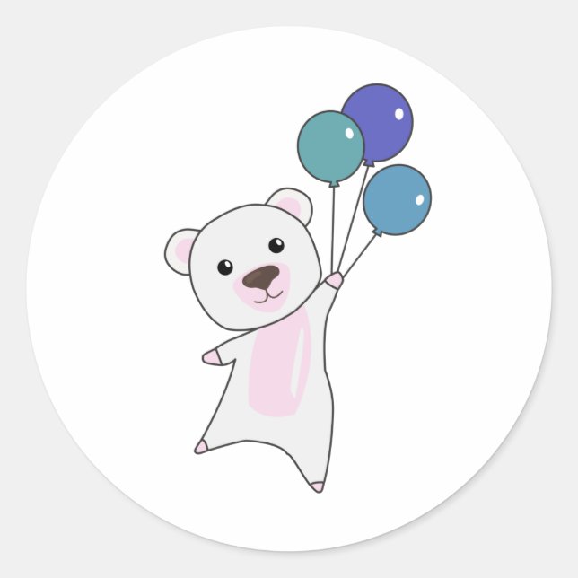 Polar Bear Flies With Balloons Cute Animals Polar Classic Round Sticker (Front)