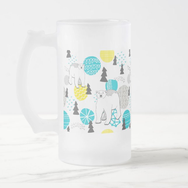 Polar bear frosted glass beer mug (Left)