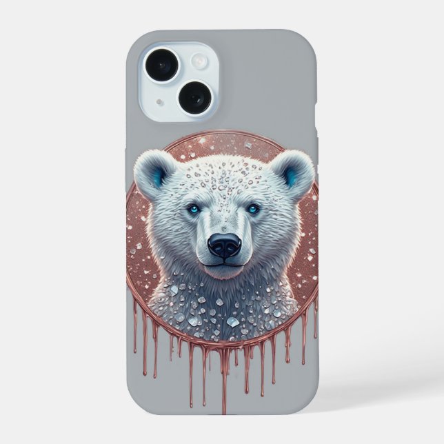 Polar Bear Geometric Portrait Copper Details iPhone 15 Case (Back)