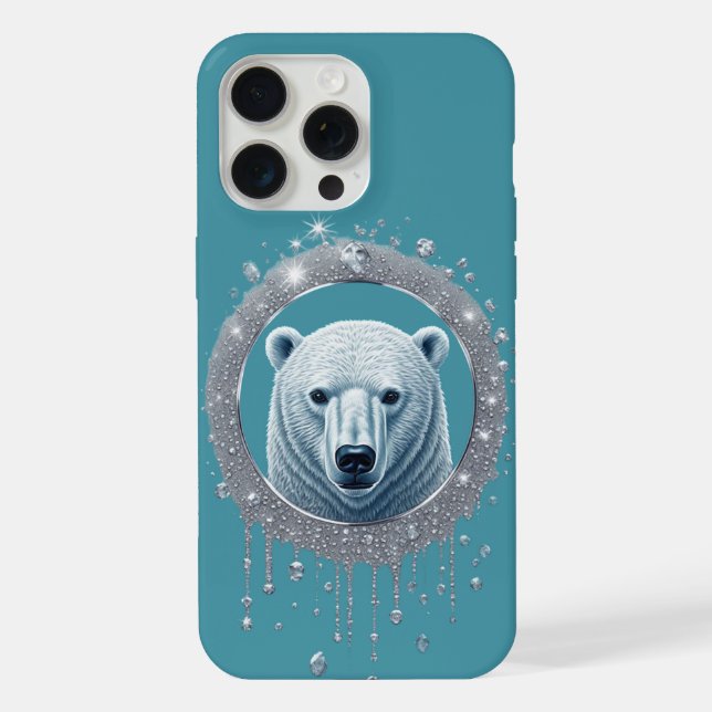 Polar Bear Geometric Portrait Turquoise Details iPhone Case (Back)