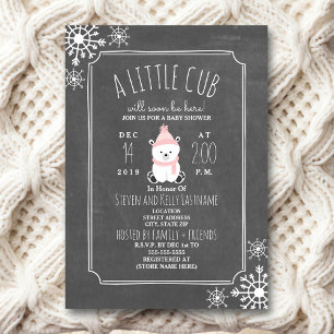 Polar Bear Girl Winter Pink Baby Shower Invitation