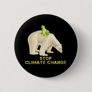 Polar Bear Green Frog Stop Climate Change Arctic 6 Cm Round Badge