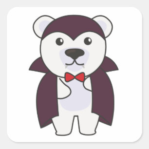 Polar Bear Halloween Cute Devil Kids Vampire Squar Square Sticker