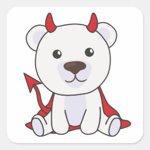 Polar Bear Halloween Cute Devil Kids Witches Squar Square Sticker