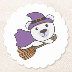 Polar Bear Halloween Witch Kids Witches Costume Paper Coaster