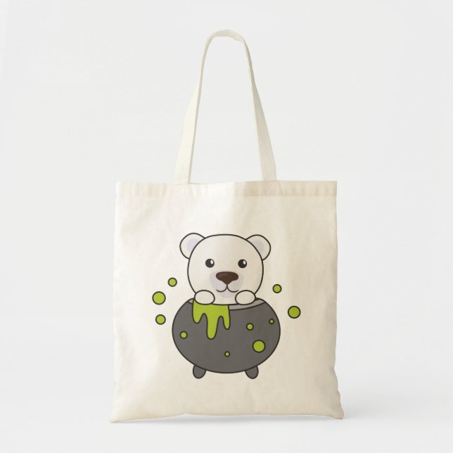 Polar Bear Happy Halloween Cauldron Bat Tote Bag (Front)