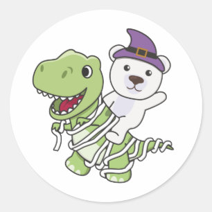 Polar Bear Happy Halloween T-rex Mummy Costume Classic Round Sticker