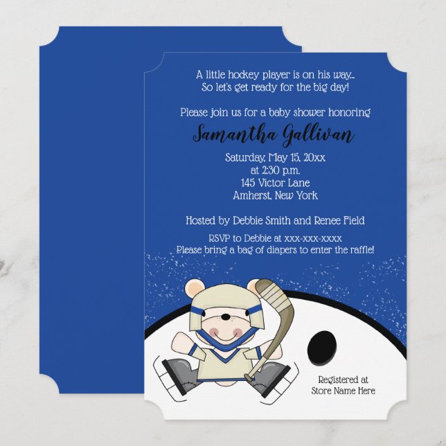 Polar Bear Hockey Sports Baby Shower Invitation (Front/Back)