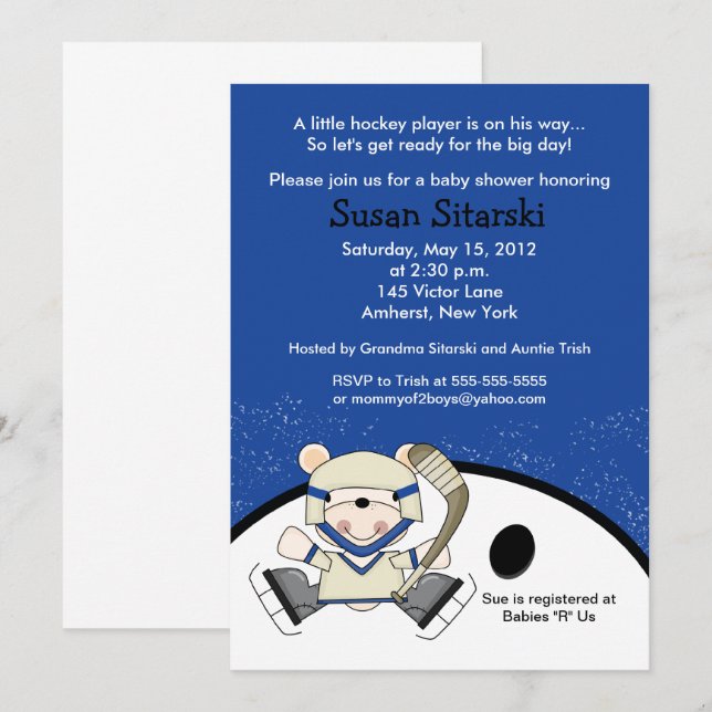 Polar Bear Hockey Sports Baby Shower Invitation (Front/Back)