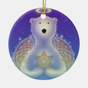 Polar Bear Holding Star Onrament Ceramic Tree Decoration
