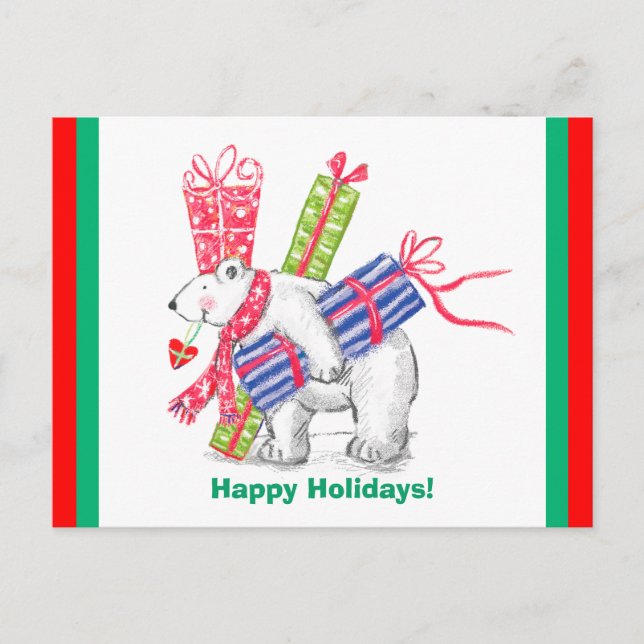 Polar Bear Holiday Gifts Postcard (Front)