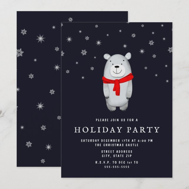 Polar Bear Holiday Party Invitation (Front/Back)