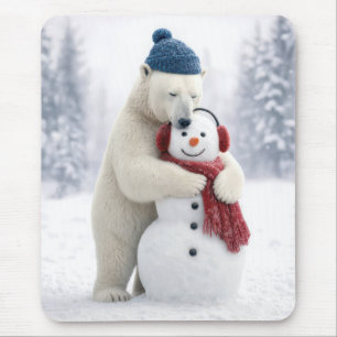 Polar Bear Hugging a Snowman Mouse Pad