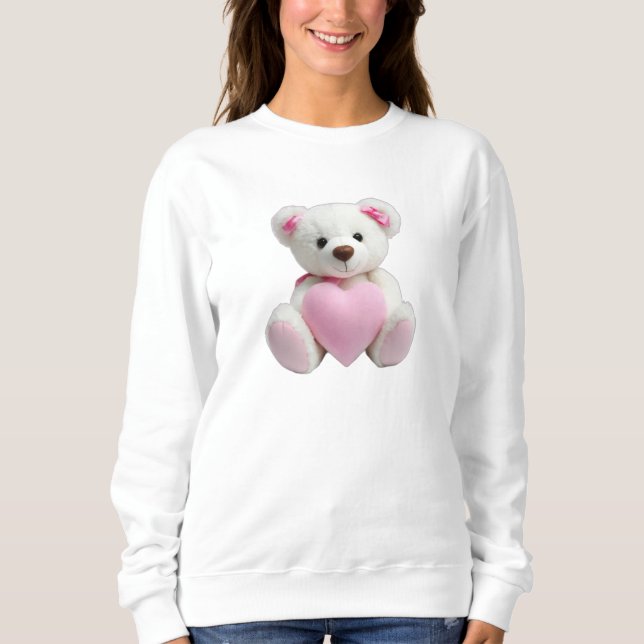 Polar Bear Hugging Rose Pink Heart Sweatshirt (Front)