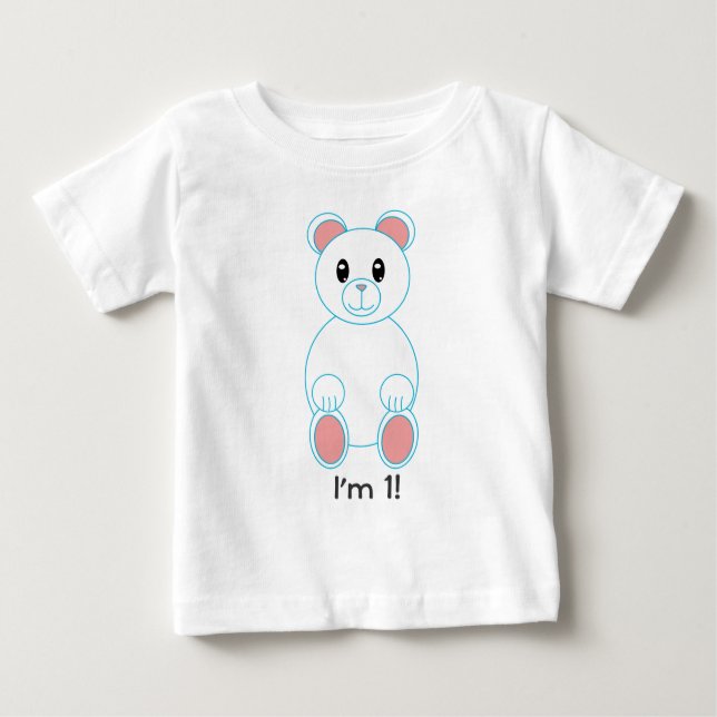 Polar Bear I am One Birthday Baby T-Shirt (Front)