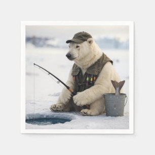 Polar Bear Ice Fishing Napkin