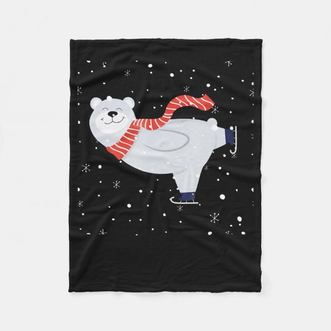 Polar Bear Ice Skating On Christmas Fleece Blanket (Front)