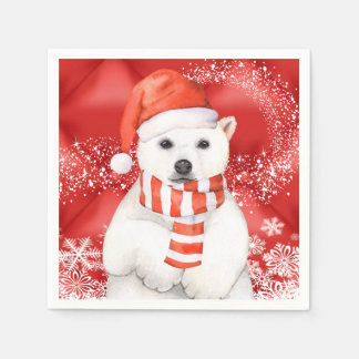 polar bear in a santa cap - snowflakes w white napkin