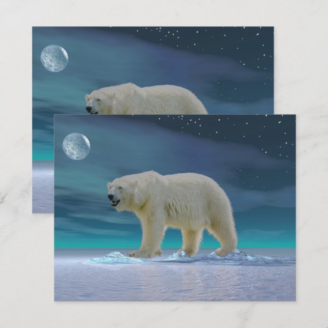 Polar Bear in Moonlight Flat Greeting Card (Front/Back)