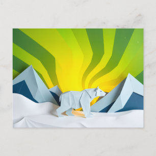 Polar bear in origami look holiday  postcard