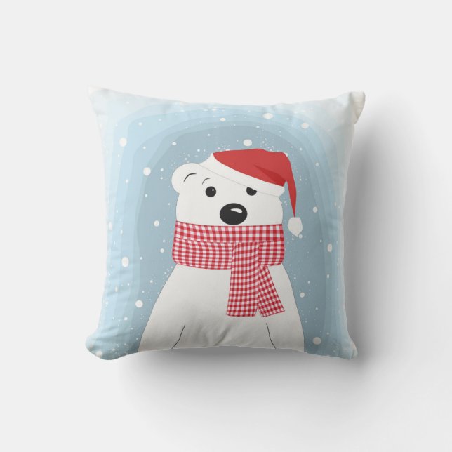 Polar bear in Santa hat, personalised Cushion (Front)
