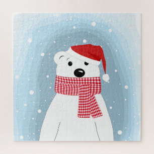 Polar bear in Santa hat, personalised Jigsaw Puzzle