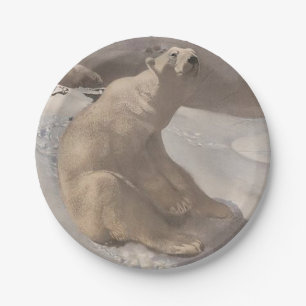 Polar bear in snow vintage illustration paper plate