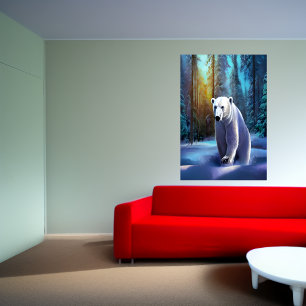Polar bear in the snowy forest  AI Art Poster