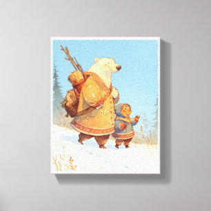 Polar Bear & Inuit Child Winter Nursery Poster Canvas Print