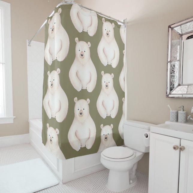 Polar Bear Kids Illustration Winter Shower Curtain (In Situ)