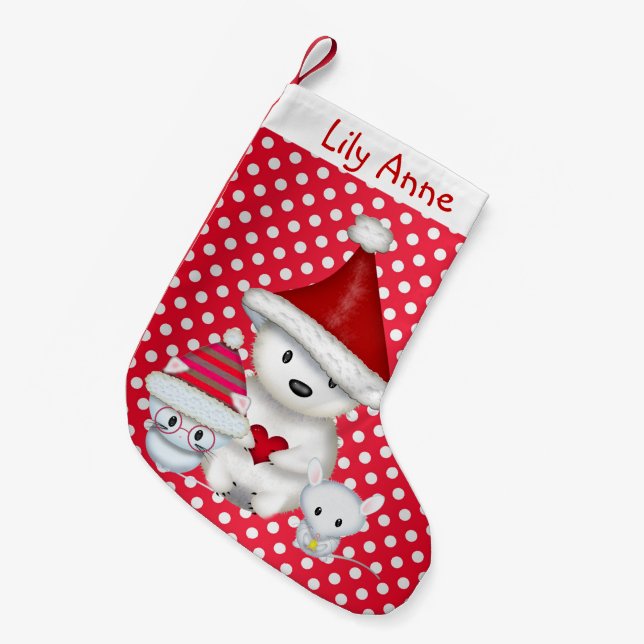 Polar Bear, Kitty and Mouse Personalised Stocking (Front (Hanging))