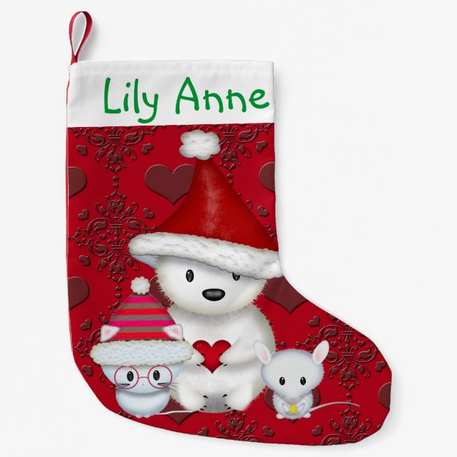 Polar Bear, Kitty and Mouse Personalised Stocking (Front)